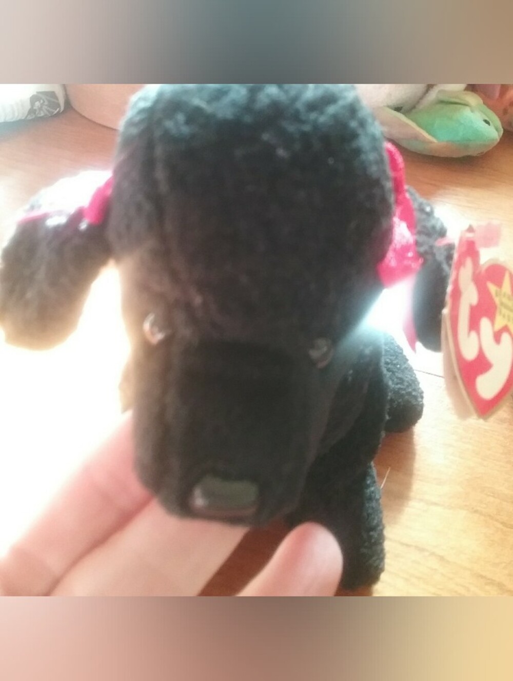 ty Gigi Black Poodle Plush with Red Bows